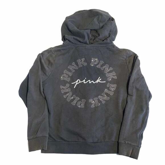 Victoria's Secret PINK Tops - Victoria's Secret Pink Zip Up Hoodie Size M Black Bling Logo Rhinestone